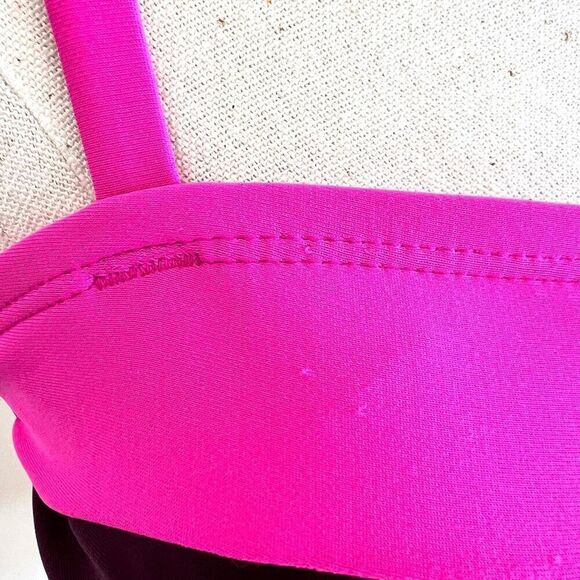 Kona Sol Color Block Bandeau Bikini Swimsuit Top Size Medium Burgundy and Pink - Picture 2 of 10